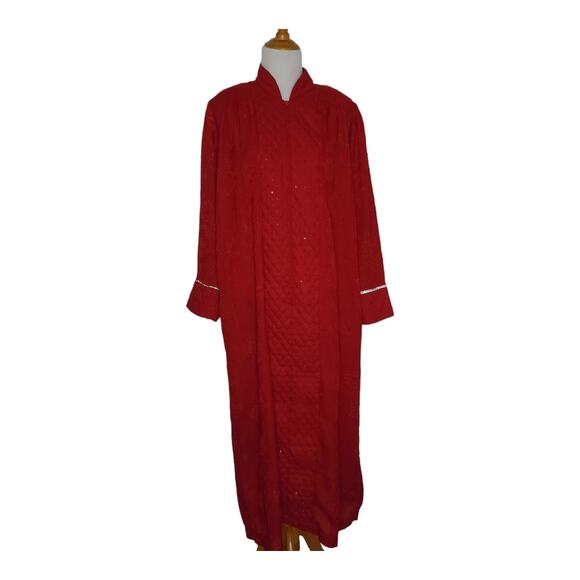 Vintage Christian Dior House Coat Zip Front Red Rhinestone 1980s Women - Picture 1 of 14